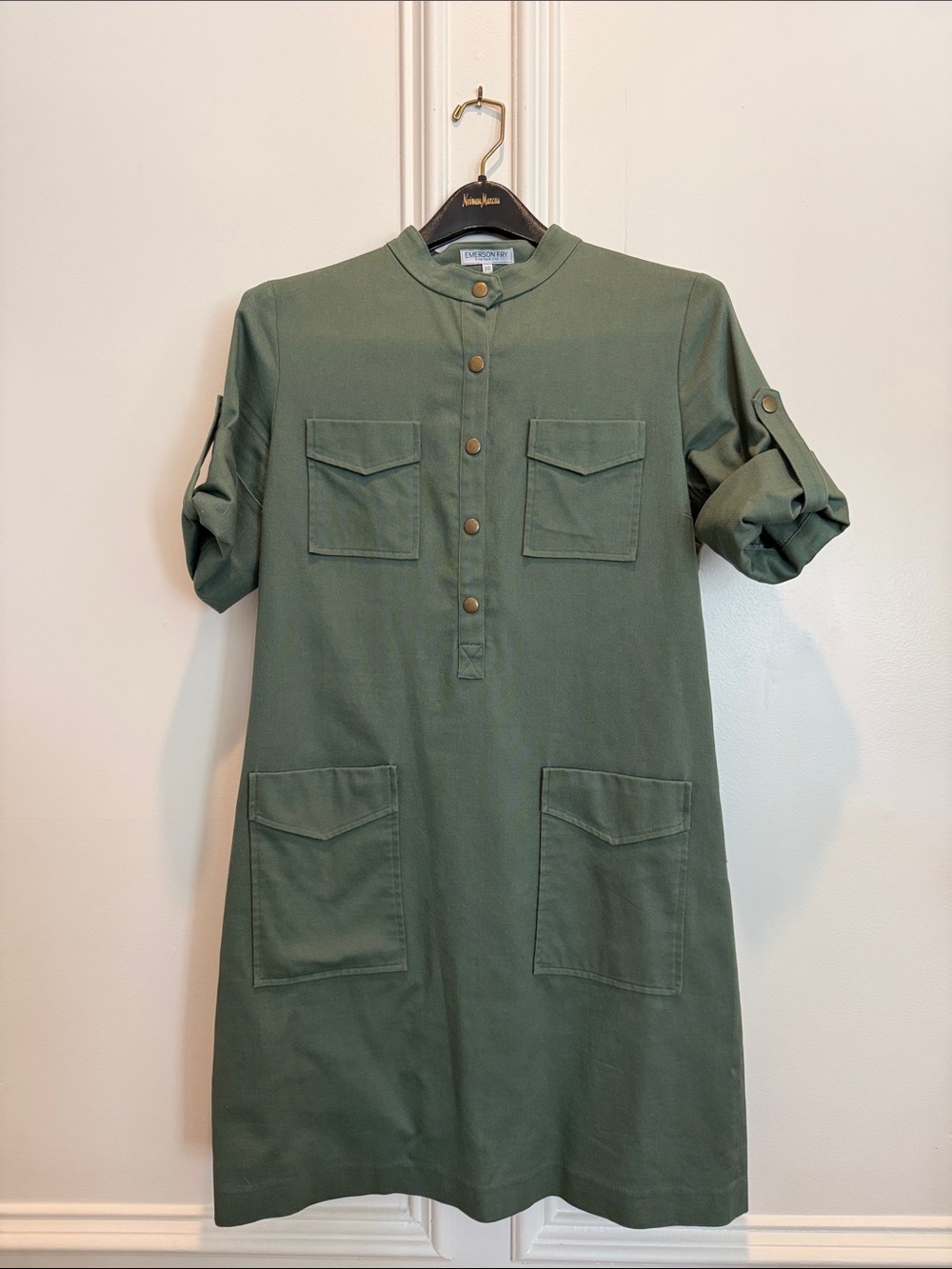 Emerson Fry Olive Utility Midi Dress with Patch Pockets